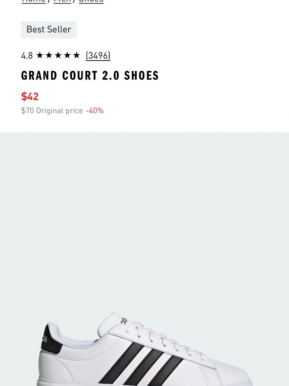 adidas Grand Court 2.0 Low-Top Sneakers NWOT